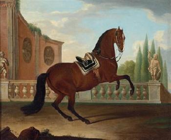 A bay horse from an imperial stud in the levade by 
																			Leopold Axtmann